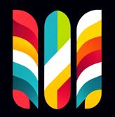 True Colors logo -three columns of abstract shapes in different shades of green, red, yellow, white, blue all situated on a black background.